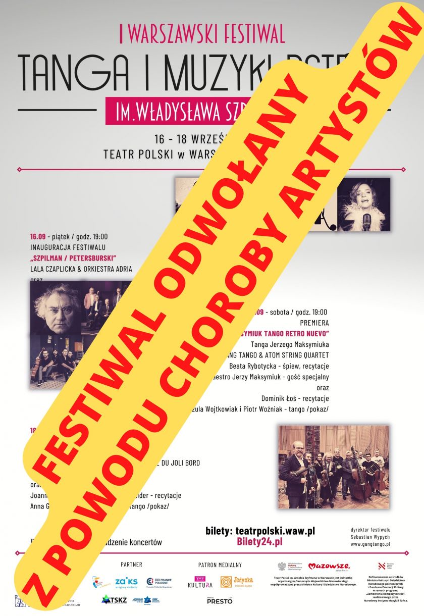 I Warszawski Festiwal Tanga i Muzyki Retro im. Władysława Szpilmana odwołany