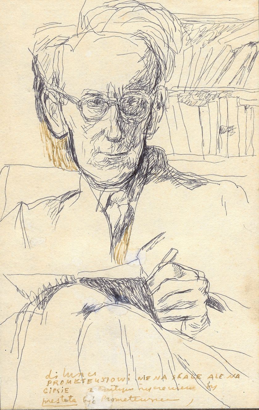 Józef Czapski, <i>Autoportret</i>, pióro, tusz w tonie czarnym na papierze naklejonym na karton, 20,9 x 13,1 cm
