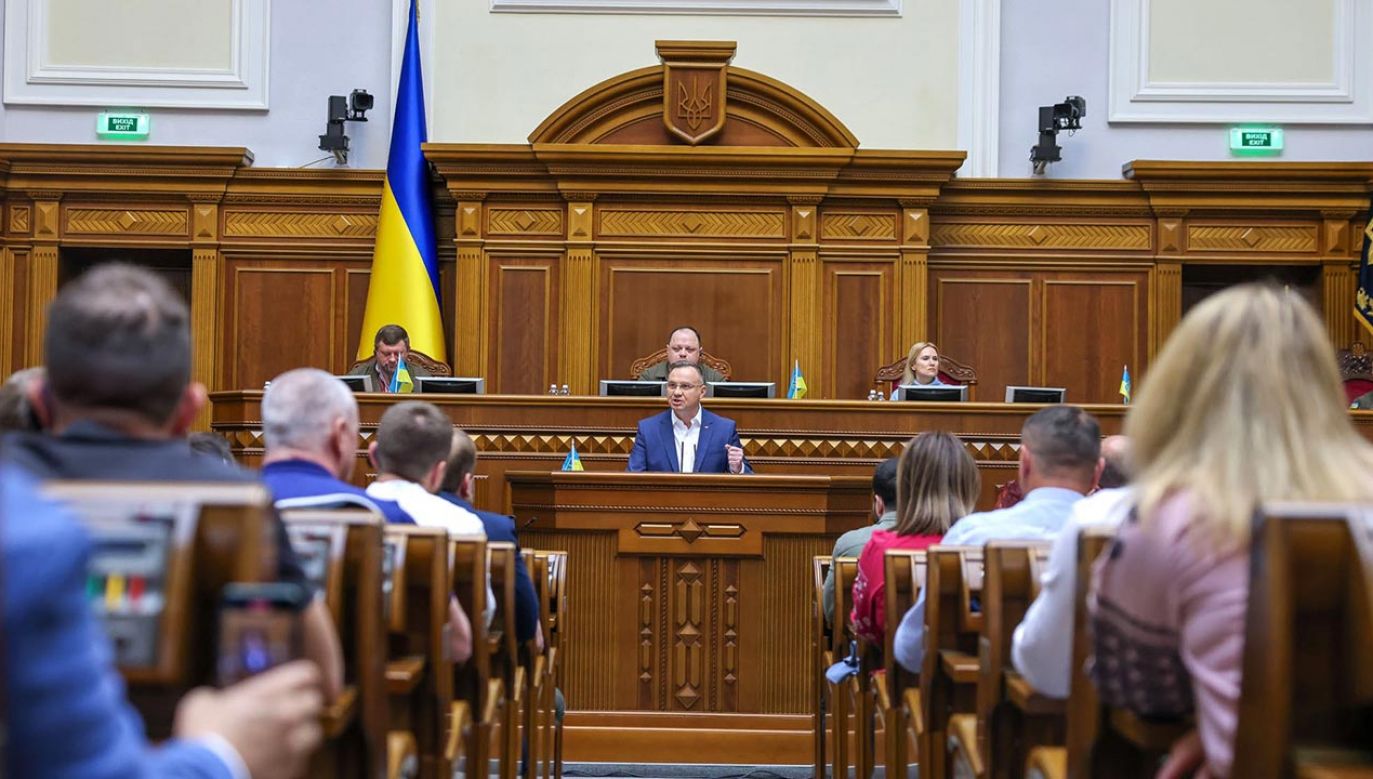 Prezydent Polski wygłosił w niedzielę przemówienie w Radzie Najwyższej Ukrainy (fot. Jakub Szymczuk/KPRP)