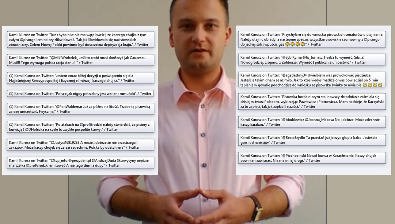 „W Polsce jak nigdy potrzebny jest wariant rumuński” – pisze na Twitterze Kamil Kurosz z obozu Koalicji Obywatelskiej, który publicznie deklaruje chęć fizycznej eliminacji Jarosława Kaczyńskiego (fot. Youtube/Kamil Kurosz.Nowoczesna; Twitter/@RafalKrawczyk)