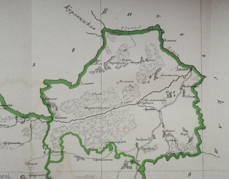Мапа Дзісенскага павету Віленскай губерні. Крыніца: commons.wikimedia.org