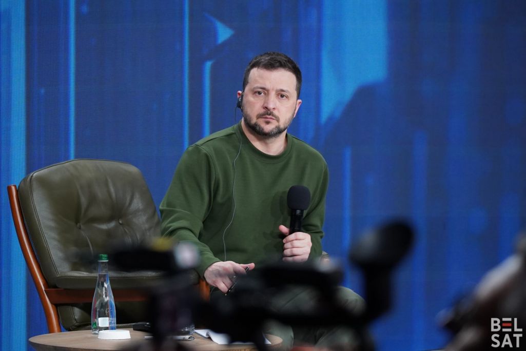 Прэс-канферэнцыя прэзідэнта Украіны Уладзіміра Зяленскага з нагоды другой гадавіны пачатку поўнамаштабнага расейскага ўварвання. Кіеў, Украіна. 25 лютага 2024 года. (Фота: Белсат)