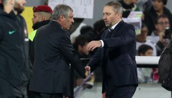 Fernando Santos i Jerzy Brzęczek przy okazji meczu Portugalia–Polska (fot. Getty).