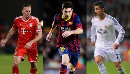 Leo Messi (L), Franck Ribery (Ś) i Cristiano Ronaldo (fot. Getty)