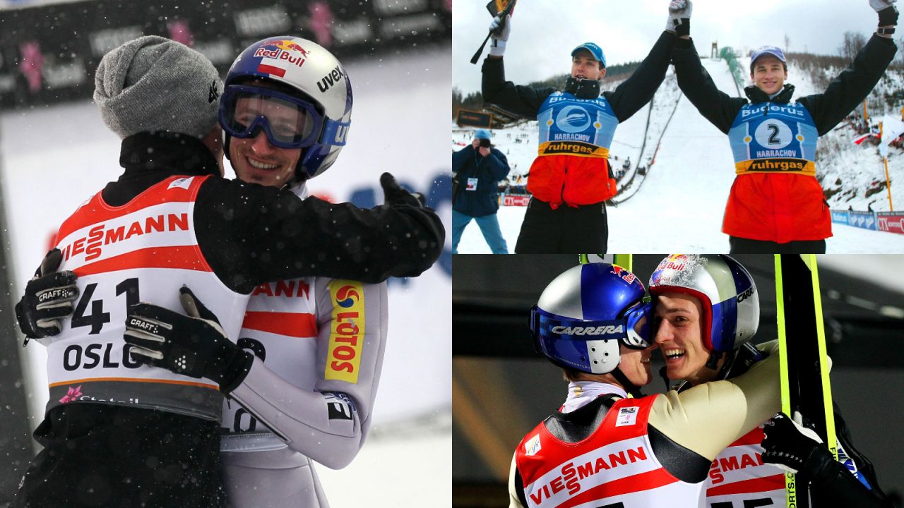 Wielkie pary skoczków z jednego kraju. Adam Małysz i Kamil Stoch, Sven Hannawald i Martin Schmitt oraz Thomas Morgenstern i Gregor Schlierenzauer (Fot. Getty)