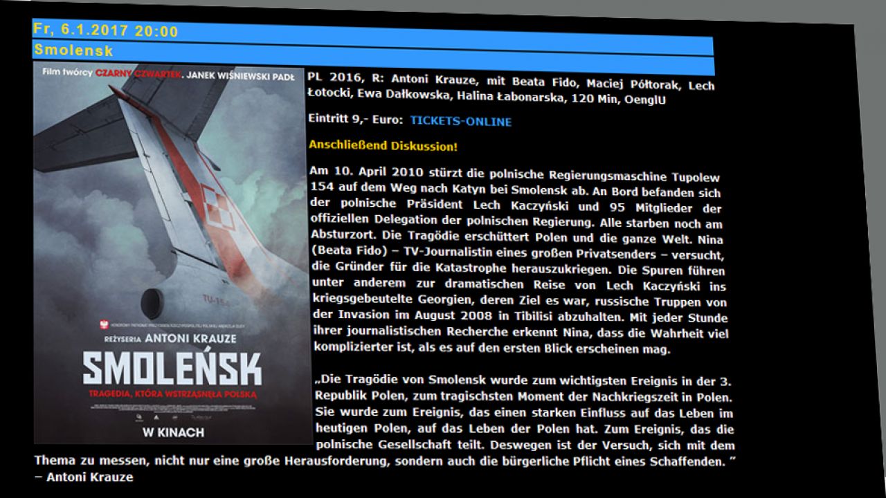 Ponad 500 Polaków i Niemców obejrzało w piątek w Berlinie film „Smoleńsk” w reżyserii Antoniego Krauze Ponad 500 Polaków i Niemców obejrzało w piątek w Berlinie film „Smoleńsk” w reżyserii Antoniego Krauze