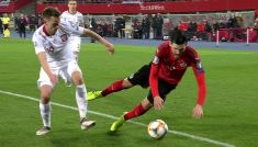 Austria - Polska. Tomasz Kędziora fauluje? (fot. TVP)