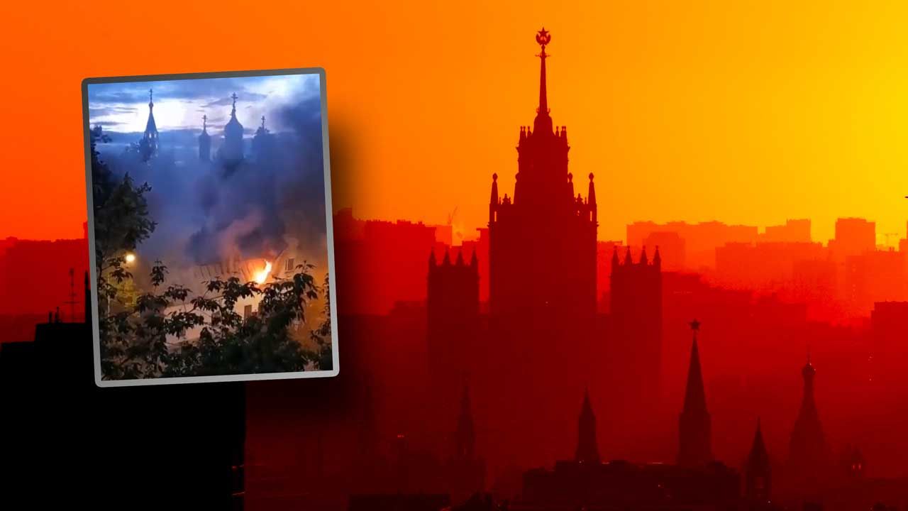 Pożar cerkwi w Moskwie (fot.  Sefa Karacan/Anadolu Agency via Getty Images; TT/NEXTA)