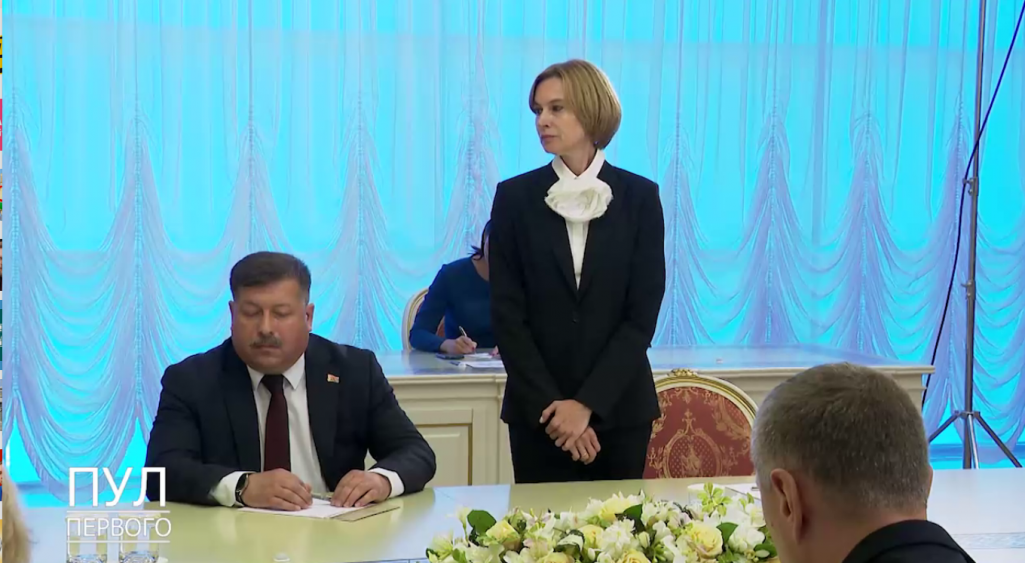 Наталля Пяткевіч прызначаная першай намесніцай кіраўніка адміністрацыі Лукашэнкі. (Фота: скрыншот з відэа / Пул первого / Telegram)