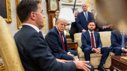 Прэзідэнт ЗША Доналд Трамп падчас сустрэчы з генеральным сакратаром NATO Маркам Рутэ 14 ліпеня 2025 г. Фота: The White House / Facebook