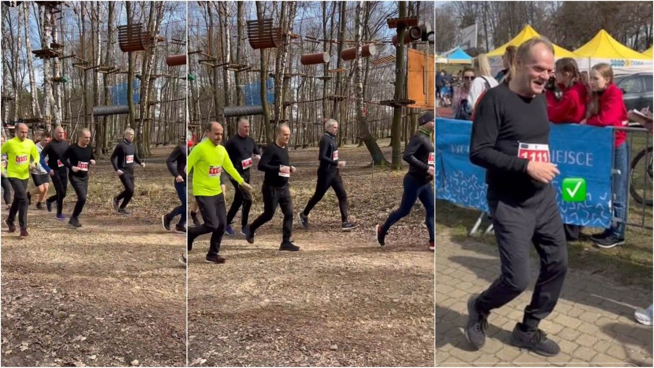 Donald Tusk z obstawą w biegu na 7 km (fot. Instagram/ Donald Tusk)