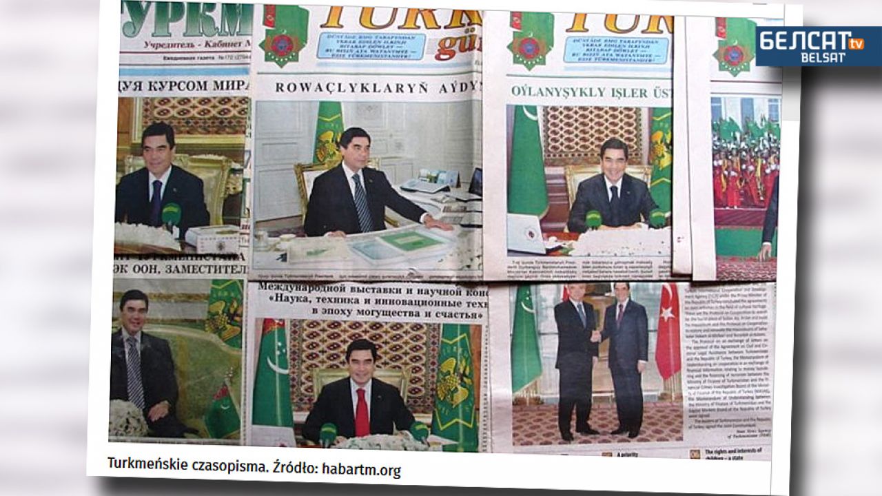 Turkmeńskie gazety publikują ogromną ilośc zdjęć prezydenta Gurbanguły Berdymuchamedowa (fot. TV Biełsat)