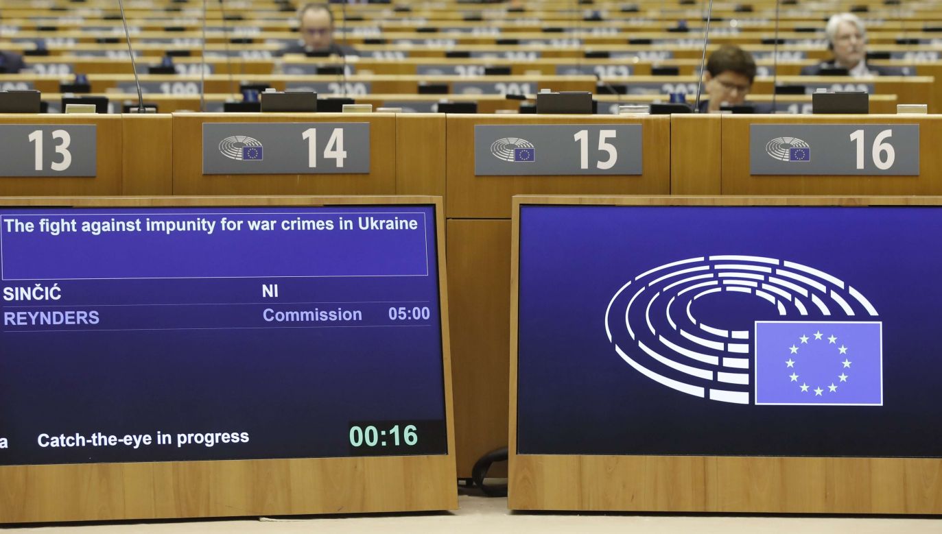 On May 19, the European Parliament convened to pass a resolution calling for prosecution of Russian war crimes in Ukraine by a special tribunal. Photo: PAP/EPA/OLIVIER HOSLET