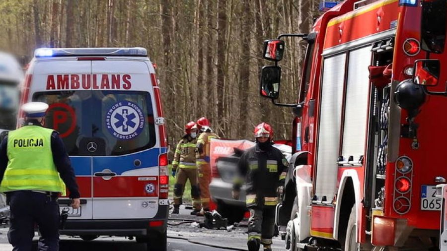 Ujście: wypadek na DK11, czołowe zderzenie, ranni (fot. PAP)