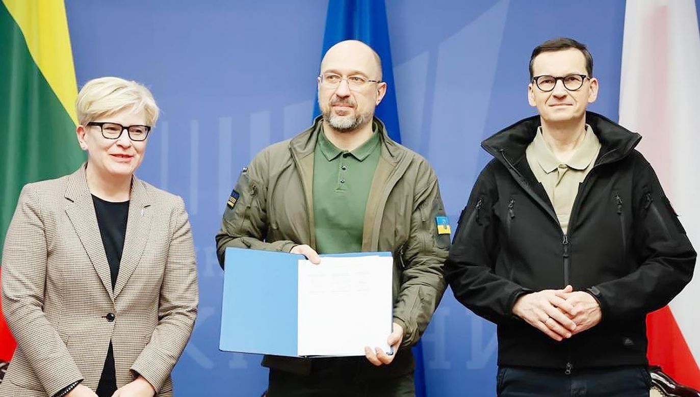 Ingrida Šimonyte, Denys Szmyhal, Mateusz Morawiecki (fot. TT/@PremierRP)