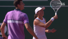 Tenis, mecz pokazowy: Iga Świątek – Hubert Hurkacz (fot. TVP)