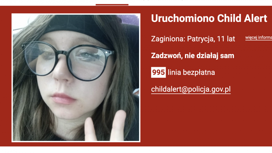 Policja szuka 11-letniej Patrycji (źrodło: Child Alert)