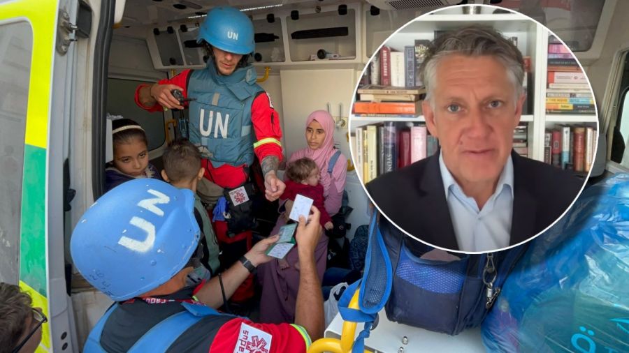 James Elder, rzecznik UNICEF, w rozmowie z Miłką Fijałkowską o sytuacji w Strefie Gazy (fot. portal TVP.Info; Mousa Salem/Anadolu via Getty Images)
