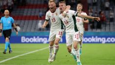 Andras Schafer strzela gola na 2:1 w meczu Niemcy – Węgry (fot. Getty)